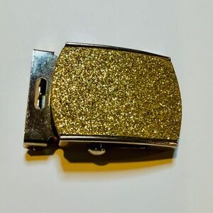 Vintage Gold Glitter Clamp Belt Buckle Retro 70s